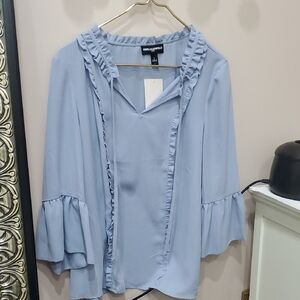 Karl Lagerfeld Light Blue Ruffle Blouse
